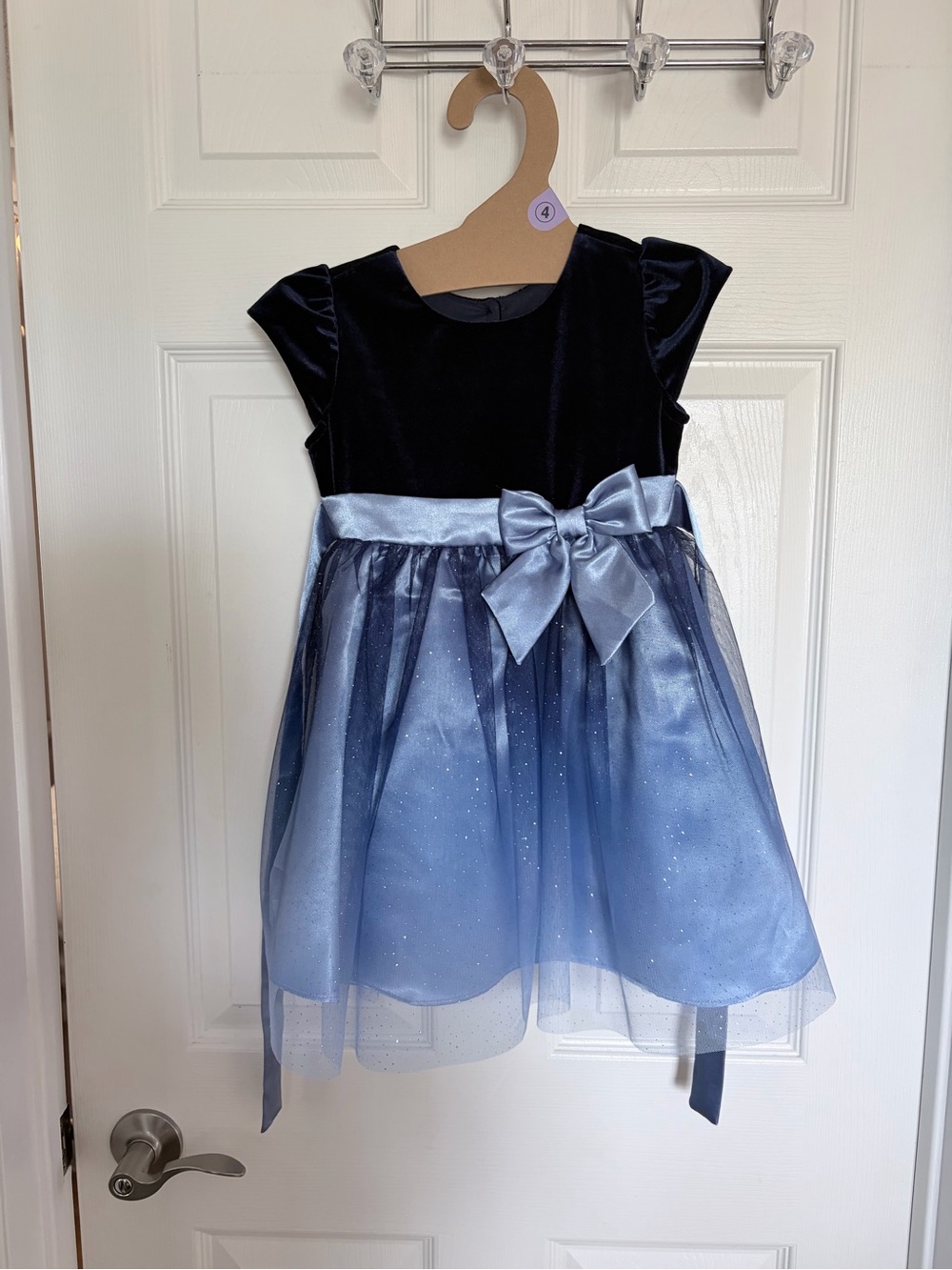 Jona Michelle Navy and Light Blue Sparkle Tulle Dress with Bow